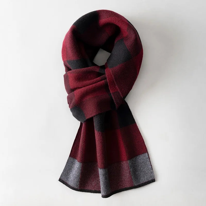 Men Pure Wool Scarf for Winter Plaid Warm Neck Scarves Classic Business 100% Wool Shawls Wraps Cashmere Long Scarf Foulard Homme  Amaijoin