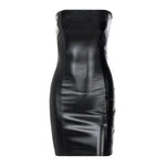 Load image into Gallery viewer, Women Summer Sexy Party Strapless Bodycon Pu Leather Slim Package Hip Black Mini Dress Sundress Female Clothing  Amaijoin
