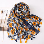 Load image into Gallery viewer, 2021 Newest Flower Printed Scarf Hijabs Tassels Women Shawls Cotton Muslim Head Wraps Large Size Fashion Head Scarves 1PC Retail  Amaijoin
