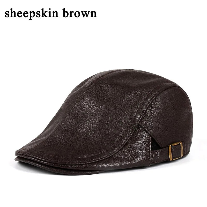 Hats Men Women Street Bonnet Genuine Leather Beret Male Thin Hats 55-61 cm Adjustable Forward Cap Leisure Duckbill Casquette  Amaijoin