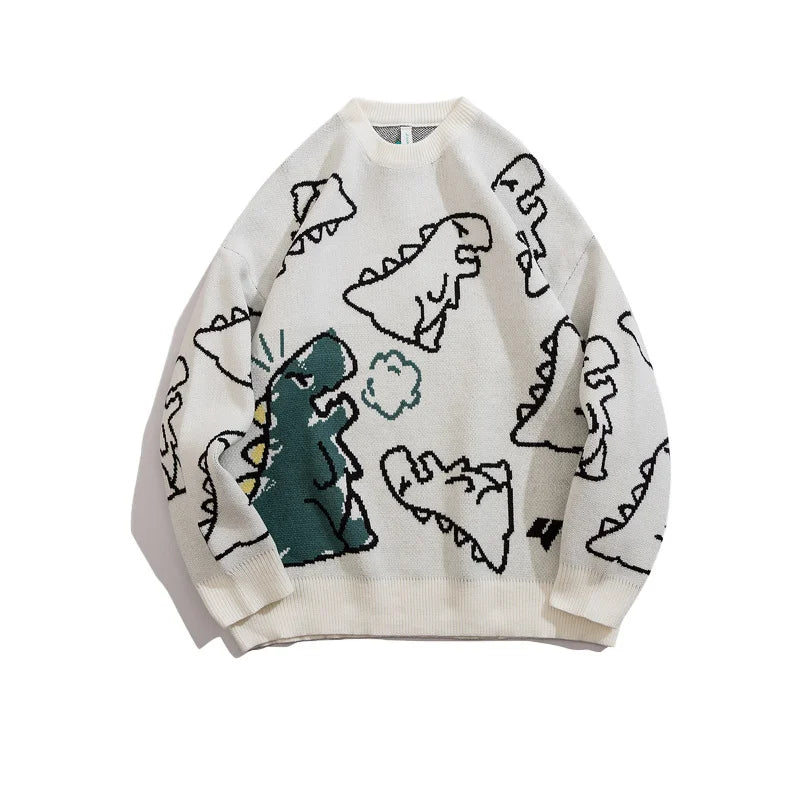 FGKKS Sweater Men Harajuku Fashion Knitted Hip Hop Dinosaur Cartoon Pullover O-Neck Oversize Casual Couple Male Sweaters  Amaijoin