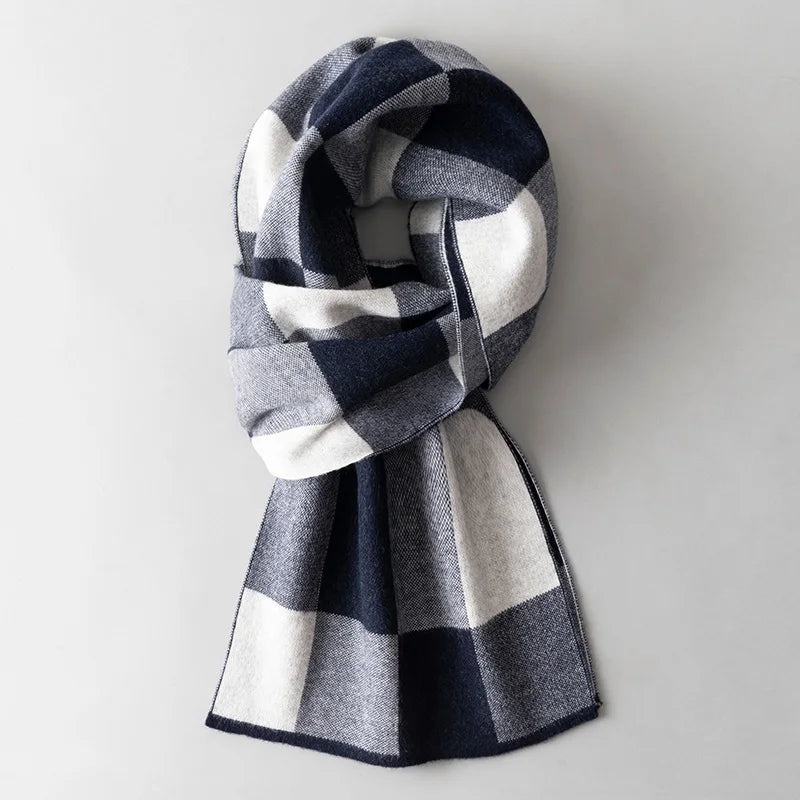 Men Pure Wool Scarf for Winter Plaid Warm Neck Scarves Classic Business 100% Wool Shawls Wraps Cashmere Long Scarf Foulard Homme  Amaijoin