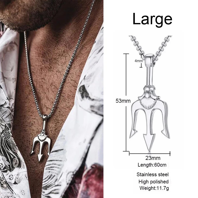 Necklace Man,Neptune Trident Pendant Necklace, Stainless Steel Men Statement Necklaces Sea Lover Gift  Amaijoin