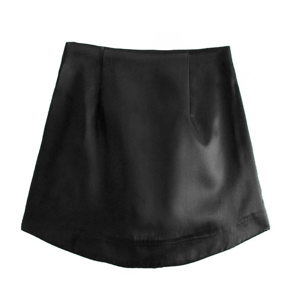 Slim Chic Elegant Women Mini Skirts Green Satin High Street Solid Side Zipper Sexy Bodycon Skirt Faldas Mujer  Amaijoin