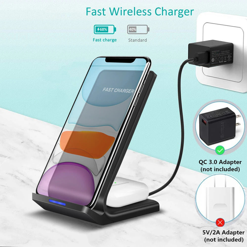 2 in 1 15W Fast Charging Station for iPhone 14 13 12 11 XR XS X 8 Plus Airpods Pro Wireless Charger Stand For Samsung S21 S22  Amaijoin