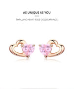 Load image into Gallery viewer, BAMOER 925 Sterling Silver Double Heart to Heart Pink CZ Stud Earrings for Women Brincos Fine Jewelry Bijoux SCE090  Amaijoin
