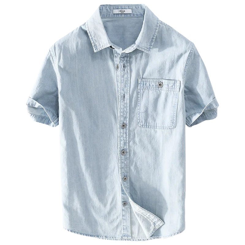 New Italy design short-sleeved pure cotton blue shirts men casual brand shirt for men solid comfortable camisa chemise tops mens  Amaijoin