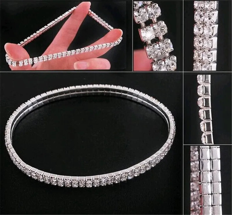 2021 New Fashion Silver Color Stretchy 1/2/3/4/5 Rows Bracelet Anklet Ankle chain Rhinestones Foot Jewelry Crystal Bracelet  Amaijoin