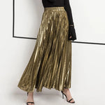 Load image into Gallery viewer, 2022 Spring Metal Color Pleated Maxi Skirt Elastic High Waist Harajuku Large Swing Gold Long Skirts For Women XXL Saias SK275  Amaijoin
