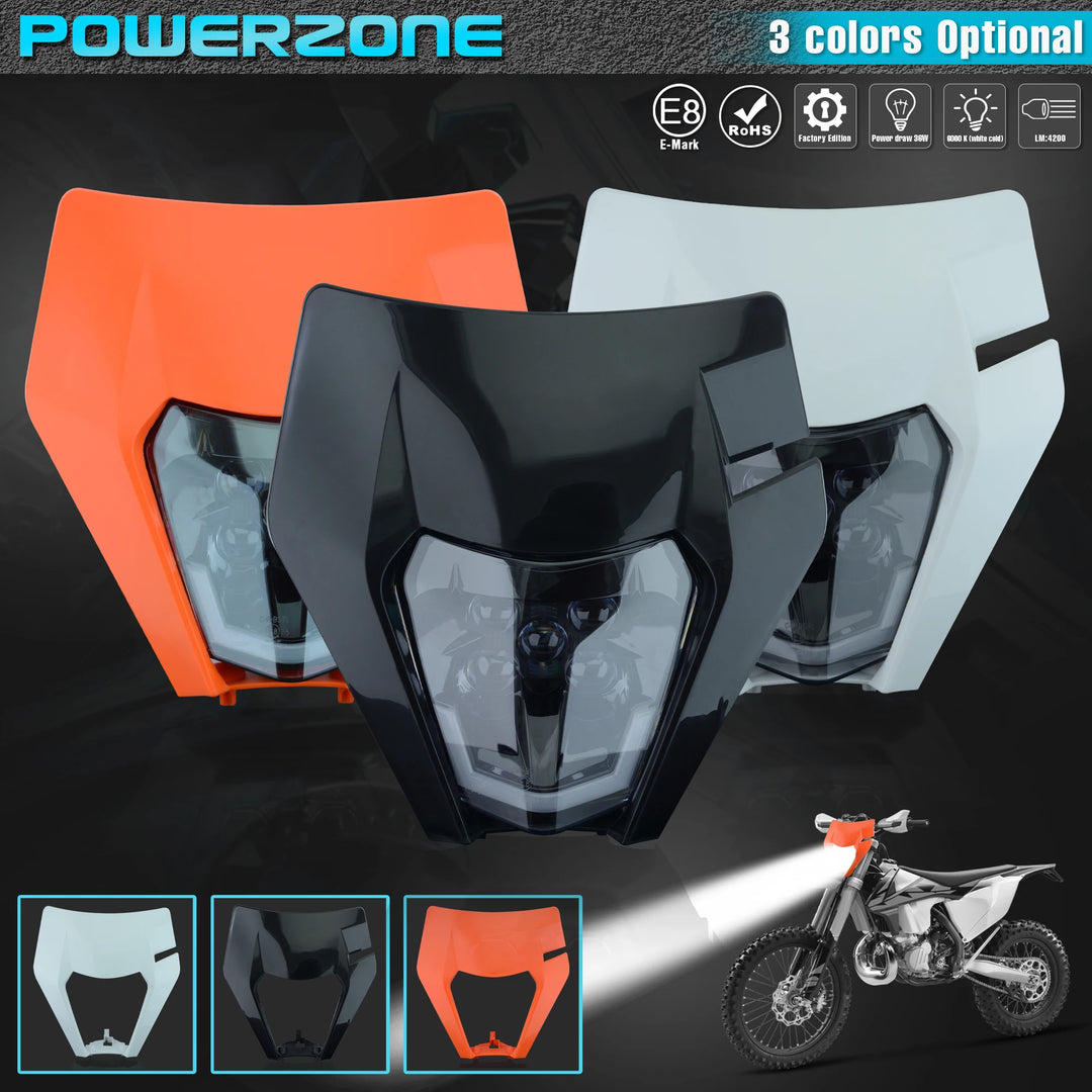 PowerZone Motorcycle LED Headlight Headlamp Head Light Supermoto Fairing For KTM EXC SXF MX Dirt Bike Enduro LED Headlight  Amaijoin