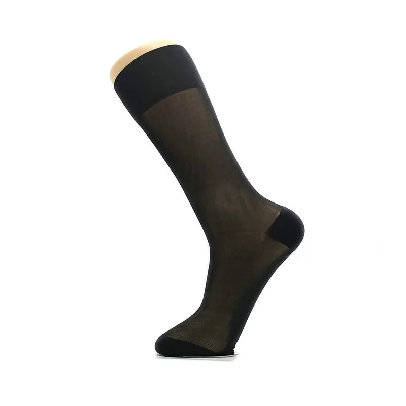 6 Pairs Large Business Silk Socks Long Polyamide Breathable Calf High Sheer Socks Male Brand Business Work Socks High Quality  Amaijoin