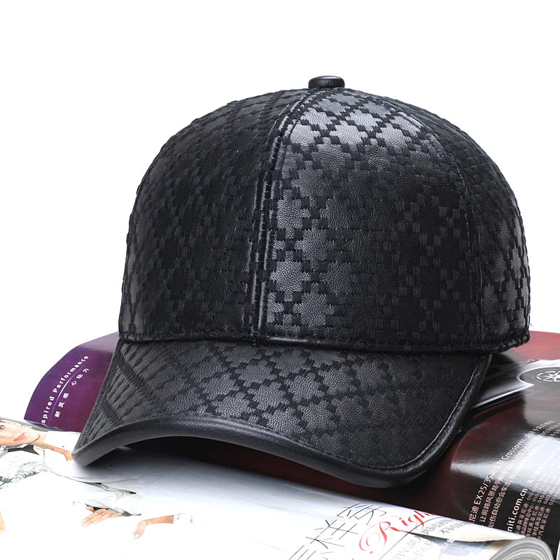 Exclusive Unisex Genuine Leather Rhombus Check Embroidered Baseball Cap Women Retro Casual Peaked Hat Men Fishing Trucker Gorras  Amaijoin