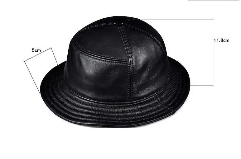 Korean Fashion ACC Unisex Genuine Leather Bucket Hats Men Women Casual Fishing Caps Male Fitted Black Basin Cap Sombrero Mujer  Amaijoin