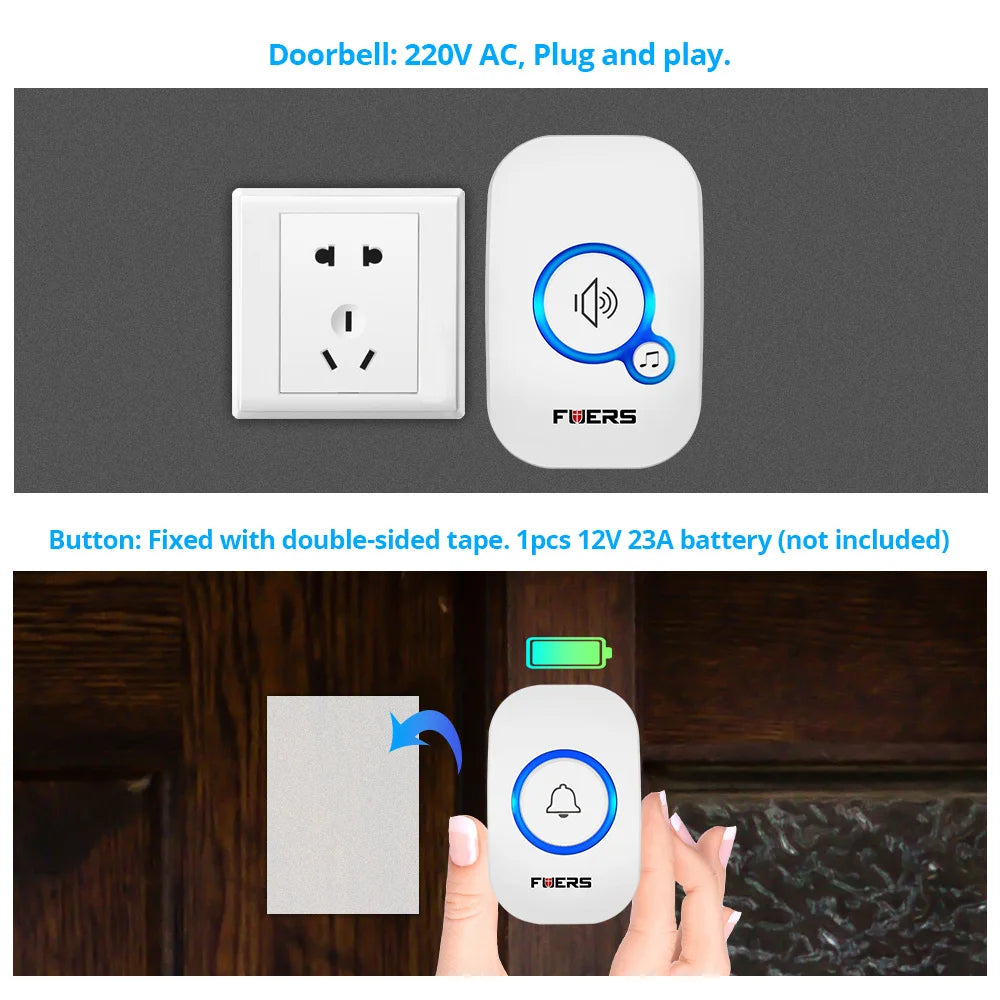 Fuers M557 Doorbell Waterproof Wireless Chime Home Doorbell  Intelligent 32 Songs Smart Doorbell Alarm With Battery  Amaijoin