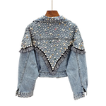 Load image into Gallery viewer, 2024 New Mujer Spring Autumn Streetwear Denim Jacket Women Hand-studded Pearls Punk Tassel Veste Femme Loose Short Jeans Coats  Amaijoin
