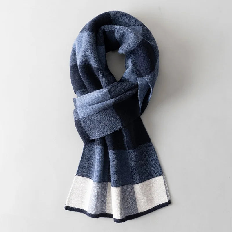 Men Pure Wool Scarf for Winter Plaid Warm Neck Scarves Classic Business 100% Wool Shawls Wraps Cashmere Long Scarf Foulard Homme  Amaijoin