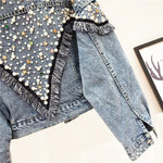 Load image into Gallery viewer, 2024 New Mujer Spring Autumn Streetwear Denim Jacket Women Hand-studded Pearls Punk Tassel Veste Femme Loose Short Jeans Coats  Amaijoin
