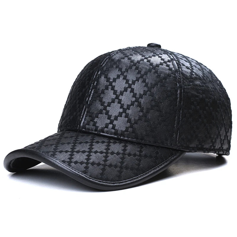 Exclusive Unisex Genuine Leather Rhombus Check Embroidered Baseball Cap Women Retro Casual Peaked Hat Men Fishing Trucker Gorras  Amaijoin