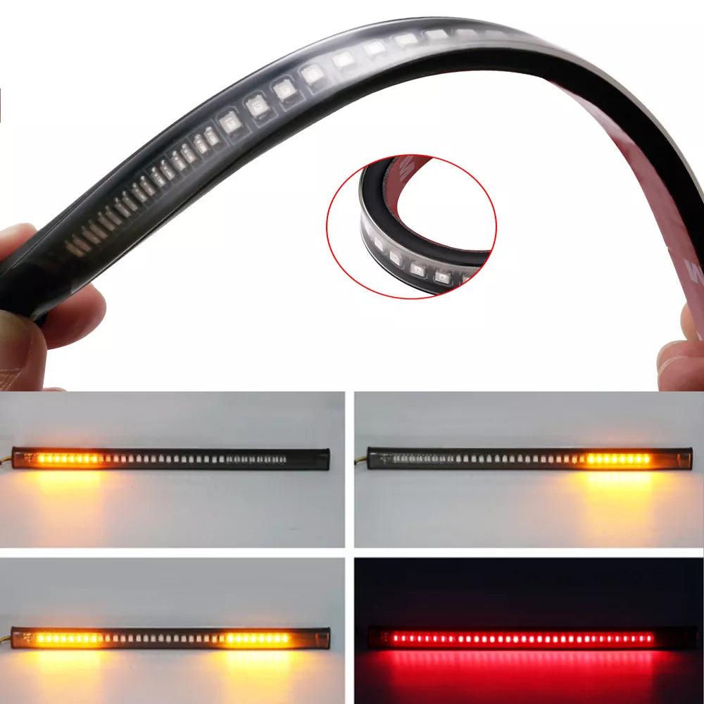 48LED Motorcycle Light Bar Strip Tail Turn Signal Light & DRL Amber White Moto Flasher Ring Fork Strip Lamp Flashing blinker 12V  Amaijoin