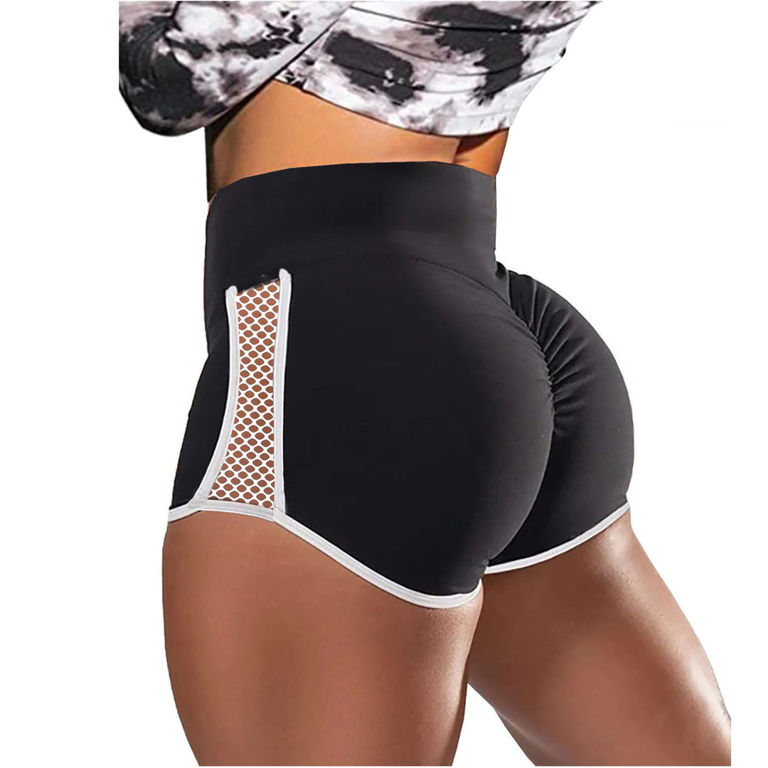 High Waist Side Hollow Out Sport Shorts Women Stitching Stretchy Trousers Plus Size Slim Fit Black Short Pants Run Exercise Yoga  Amaijoin