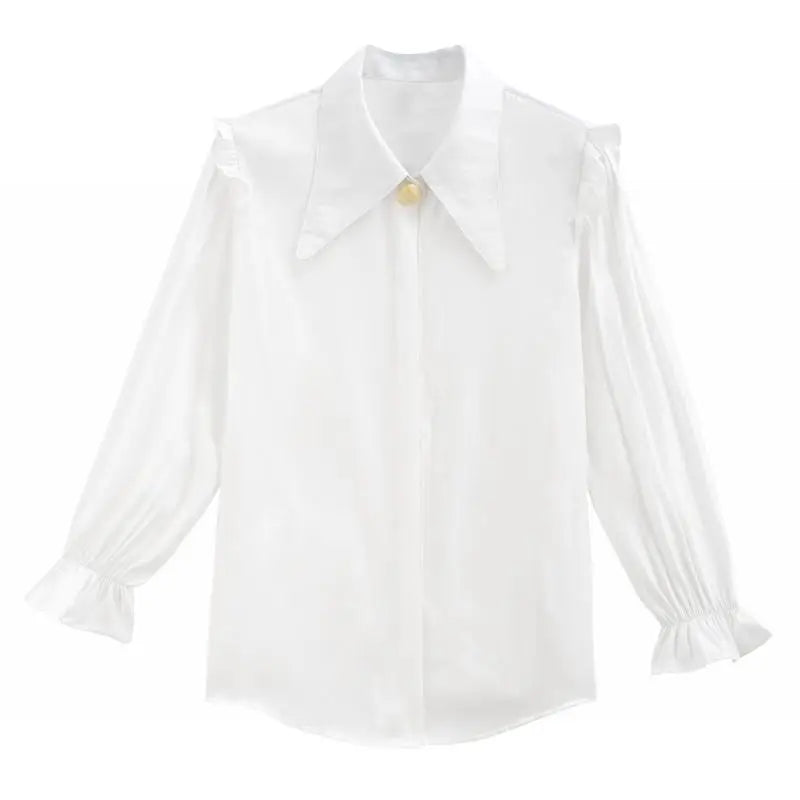 Autumn Women's New Korean Loose Turn-down Collar White Shirt Long-sleeved Chiffon Office Lady Blouses  Amaijoin