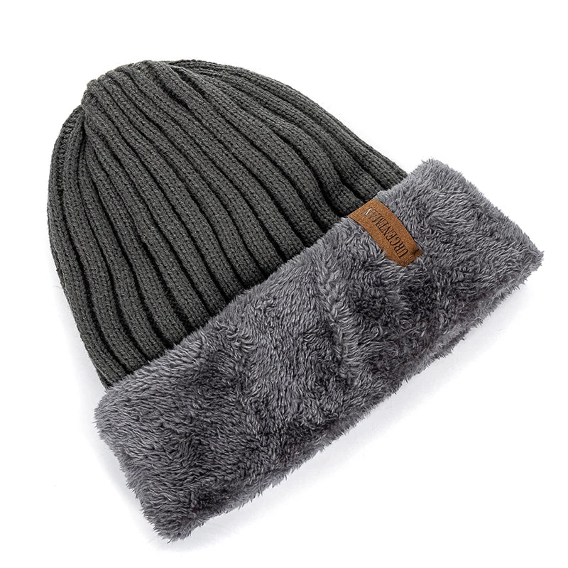 New Unisex Thick Winter Hat Keep Warm Add Fur Lined Flanging Cap Stylish Beanie Hats For Men Women Warm Outdoor Knitted Hat  Amaijoin