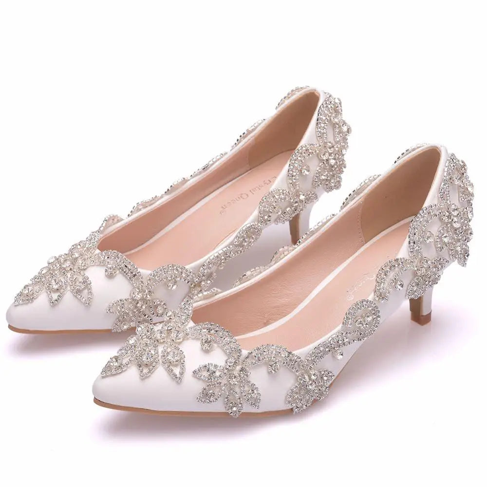 Women Bride Shoes High Heels Wedding Thin Heels White Diamond Glittering Evening Dress Shoe Luxury Crystal Pumps For Party  Amaijoin