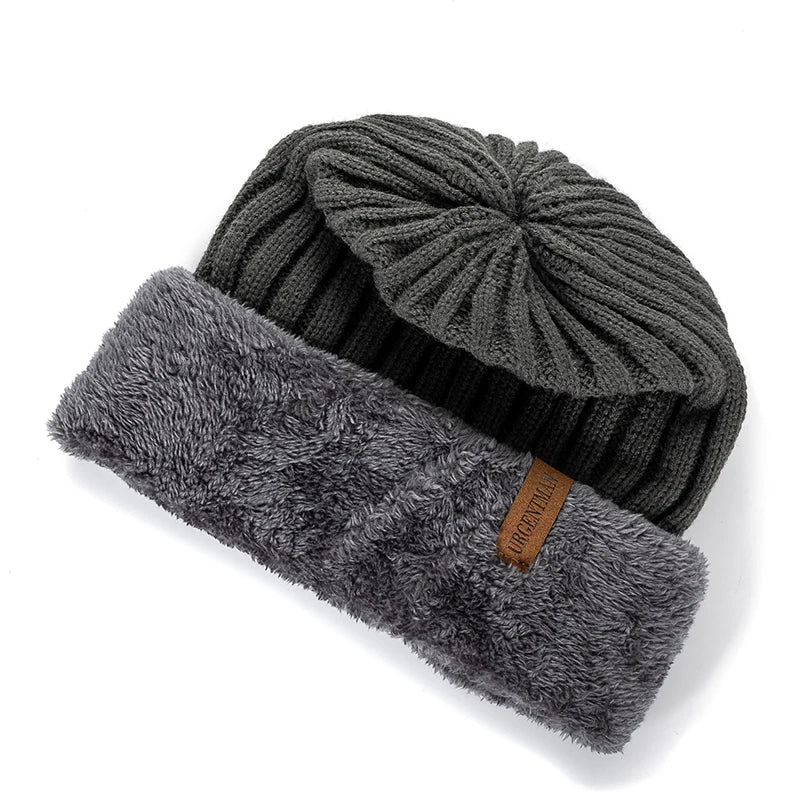 New Unisex Thick Winter Hat Keep Warm Add Fur Lined Flanging Cap Stylish Beanie Hats For Men Women Warm Outdoor Knitted Hat  Amaijoin