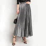 Load image into Gallery viewer, 2022 Spring Metal Color Pleated Maxi Skirt Elastic High Waist Harajuku Large Swing Gold Long Skirts For Women XXL Saias SK275  Amaijoin
