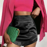 Load image into Gallery viewer, Slim Chic Elegant Women Mini Skirts Green Satin High Street Solid Side Zipper Sexy Bodycon Skirt Faldas Mujer  Amaijoin
