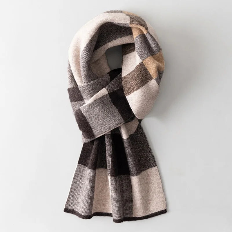 Men Pure Wool Scarf for Winter Plaid Warm Neck Scarves Classic Business 100% Wool Shawls Wraps Cashmere Long Scarf Foulard Homme  Amaijoin