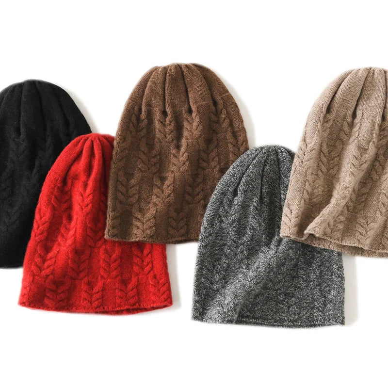 100% Goat Cashmere Knitted Beanies for Women Winter Warm Soft Skullies Hat For Girl Gorros Autumn y2k Fashion Korea Bonnet Cap  Amaijoin