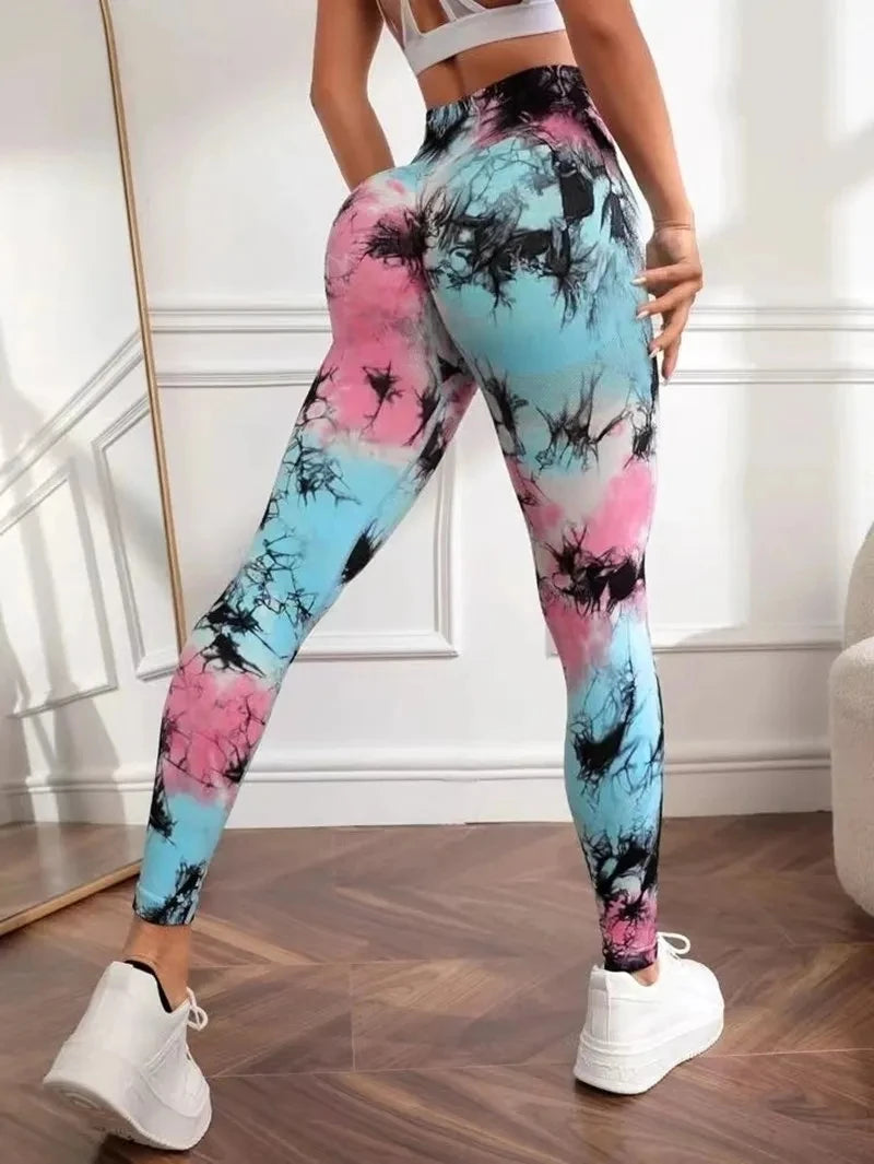 New 3D Print Tie Dye Sports Pants Women Seamless  Leggings High Waist Fitness Push Up Leggings Gym Clothing Workout Tights  Amaijoin