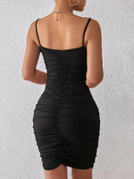 Load image into Gallery viewer, Ruched Bodycon Spaghetti Dress, Sexy Backless V-neck Cami Dress, Women&#39;s Clothing  Amaijoin
