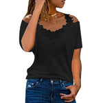 Carregue a imagem no visualizador da Galeria, V-Neck Lace Short Sleeved T-shirt 2023 Summer Women Clothing Casual Shirt Tees Y2K Crop Clothes Elegant Female Pullover Topso  Amaijoin
