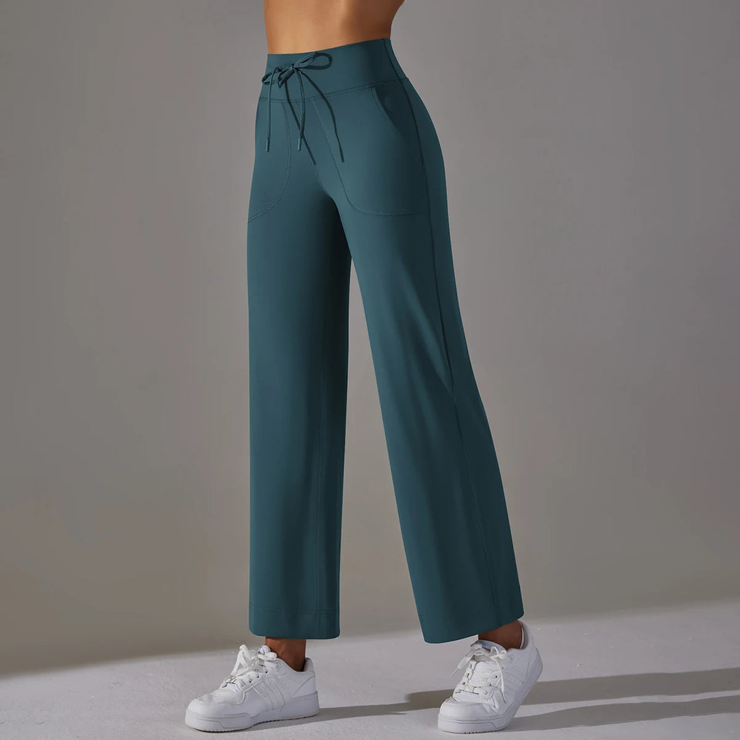 Wide Leg Pants With Pockets Women's Loose Yoga High Waist Legging Drawstring Outdoor Casual Jogging Gym Sports Flare Pants  Amaijoin