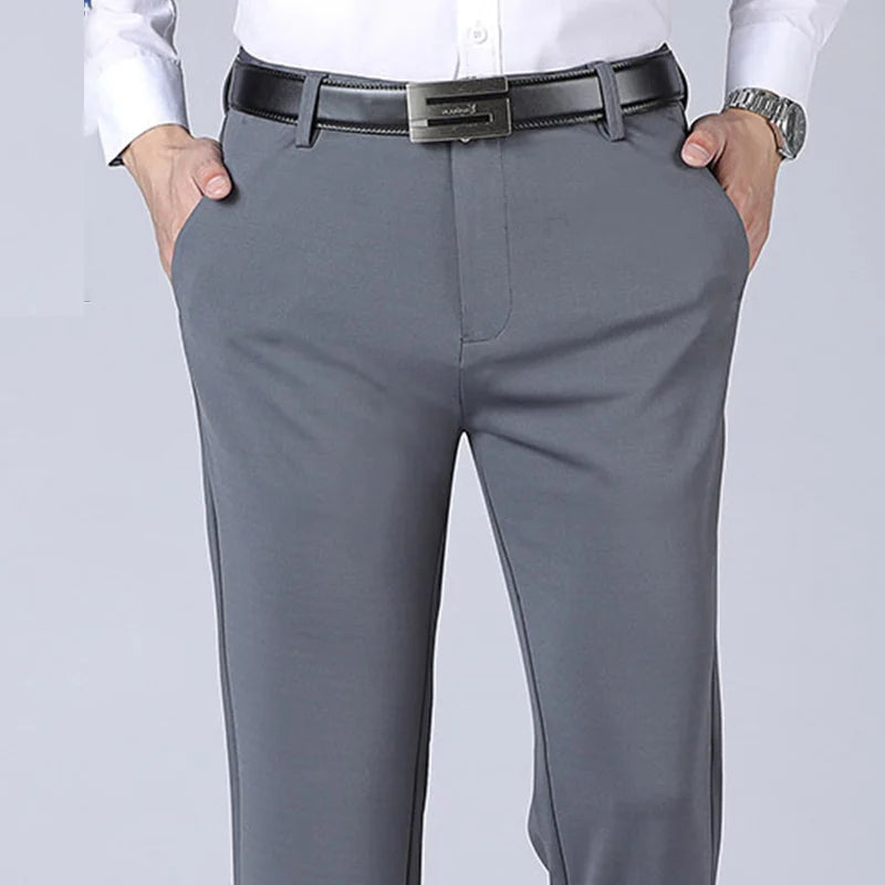 Men's Summer Thin Fashion Business Casual Suit Pants Long Pants Men's Elastic Straight Sleeve Formal Pants Plus Size 28-40  Amaijoin