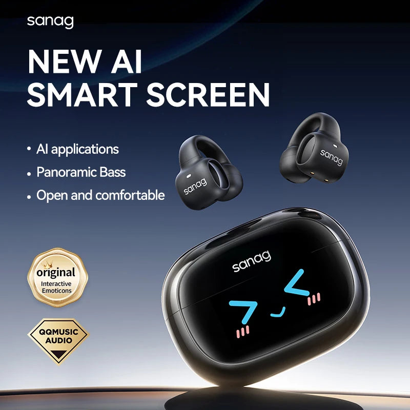 Sanag S3 Pro AI Smart Screen Bluetooth Earphone 360 ° Stereo Sound OWS Headphones Open Ear TWS Earbuds Earclip Wireless Headset  Amaijoin