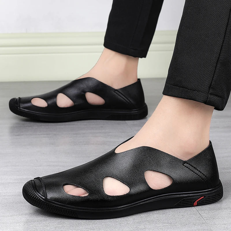 Men Leather Sandals Summer Male Shoes Beach Sandals Man Comfortable Outdoor Casual Sneakers Classic Mens Shoes Beach Slippers  Amaijoin