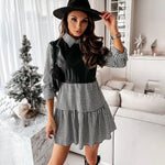 Load image into Gallery viewer, Casual Long Sleeve Mini Shirt Dress For Women White 2024 Spring PU Leather Patchwork Plaid Woman Dresses Clothing Femme Robe  Amaijoin
