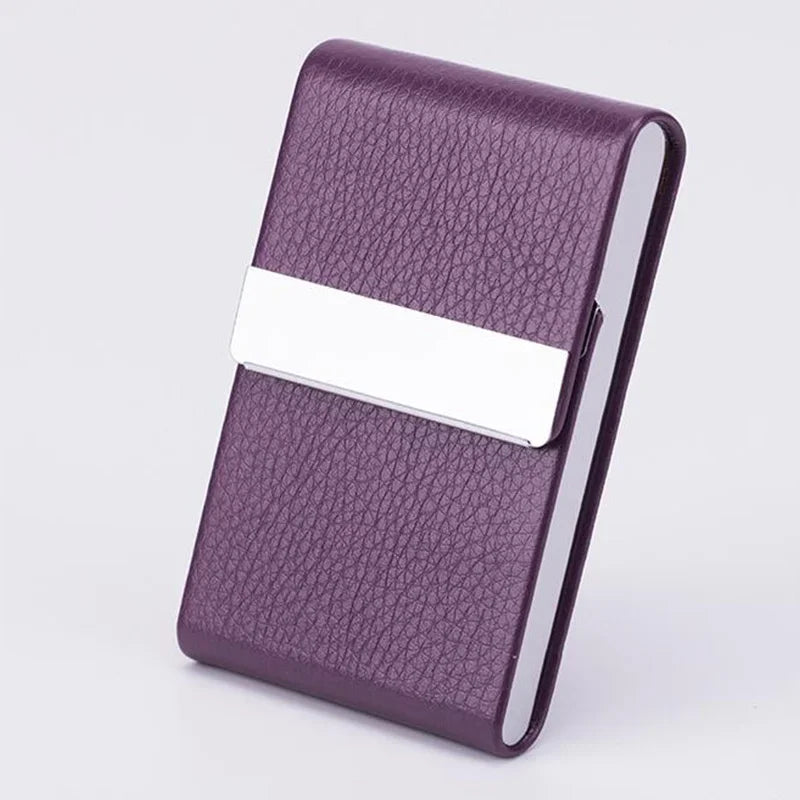 Business Card Holder PU Leather Business Card Case Name Cards Wallet Slim Metal Pocket Card Organizer Gifts for Men Women Office  Amaijoin