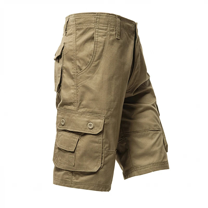 Male Cargo Pants Knee Shorts Classic Summer Shorts Multiple Pockets Large Size Cotton Half Pants Khaki Army Green Shorts  Amaijoin