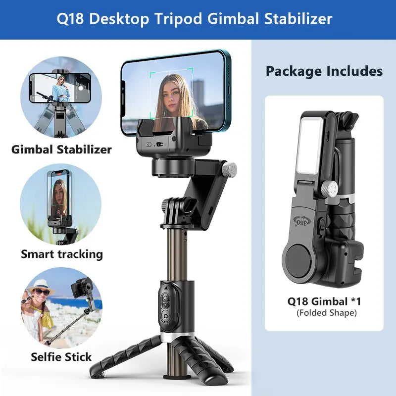 360 Rotation Following Shooting Mode Gimbal Stabilizer Selfie Stick Tripod Gimbal For iPhone Phone Smartphone Live Photography  Amaijoin