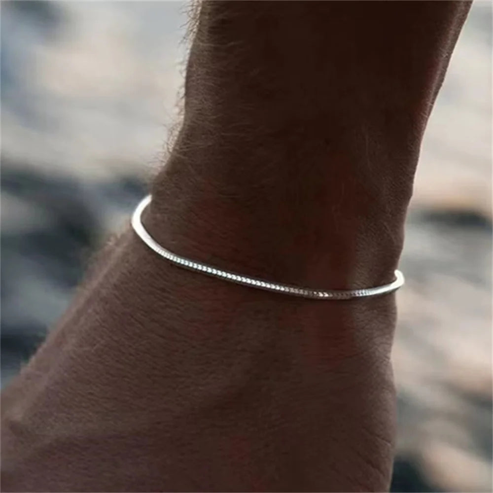 Simple MEN Stainless Steel Square Snake Bone Chain Bracelet Hip-Hop Jewelry Trendy Party Accessories Bracelet For Women  Amaijoin