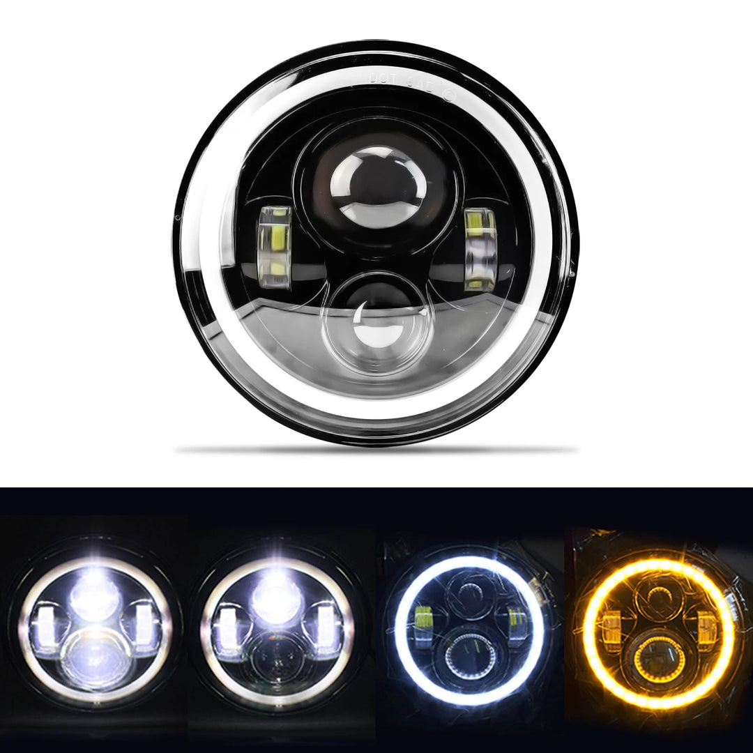 7" Round LED Headlight Cafe Racer for Yamaha Harley Road King Jeep Wrangler Jk Halo Angel Eyes 7 Inch Motorcycle LED Headlight  Amaijoin