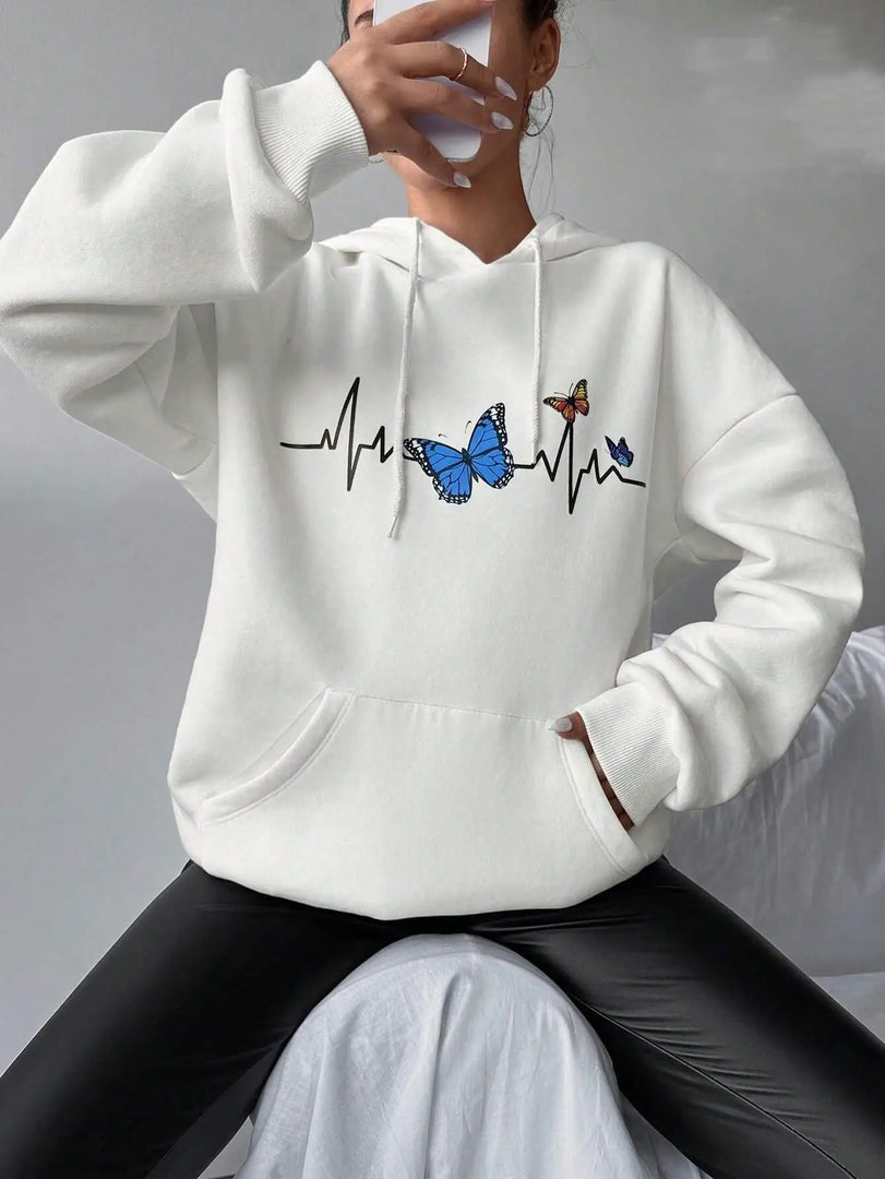 A Butterfly Dancing On The Tip Of Its Heart Printed Women'S Hooded Harajuku Hoodies Fashion Hoodie Autumn Casual Women Clothing  Amaijoin