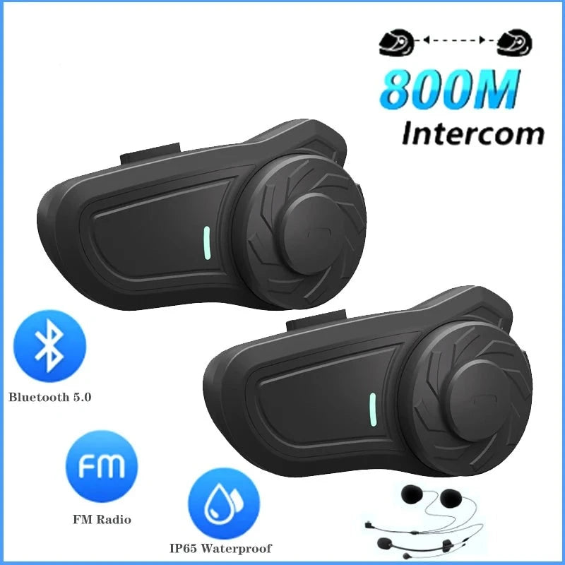 2Pcs X2 Intercom Headset Motorcycle Helmet Interphone BT5.0 For 2 Rider 800M Full Dupex Talking Hands-free Communicator FM IP65  Amaijoin