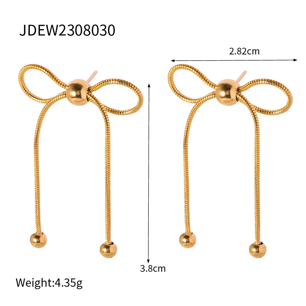 Youthway Trendy Stainless Steel Bow Tassel Earrings 18K Gold Plated Jewelry for Women Girls Fashion Waterproof Gift  Amaijoin