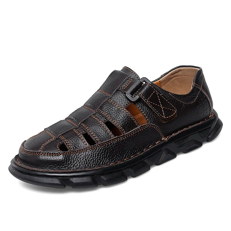 Genuine Leather Sandals for Men Casual Wear-Resistant Non-slip Breathable Trendy All-match Round Toe Platform Shoes Summer Main  Amaijoin