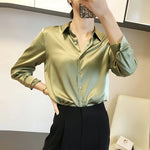 Load image into Gallery viewer, All-match Satin Finish Shirts And Blouses Women Clothing Casual Top OL Long Sleeve Button Elegant Shirts French Solid Blouses  Amaijoin
